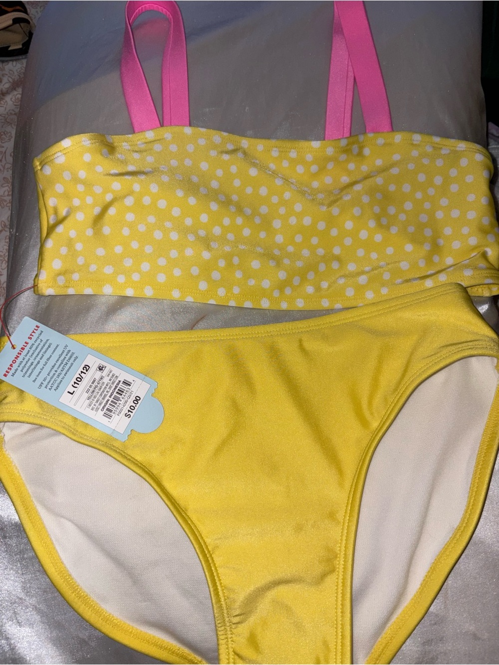 Cat & Jack Yellow Polka Dot Bikini with Pink Straps